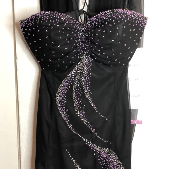 NWT Black sheer Formal gown with purple beading - Picture 4 of 6